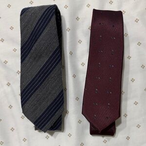 Mango Gray and Navy Striped Tie with Burgundy Patterned Tie Set